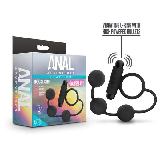 Anal Adventures Platinum Anal Beads & Vibrating C-Ring - The Pleasure Is Mine