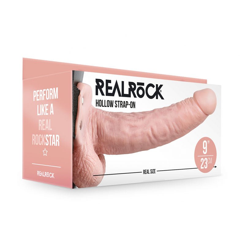 REALROCK Vibrating Hollow Strapon + Balls - 23cm Flesh - The Pleasure Is Mine